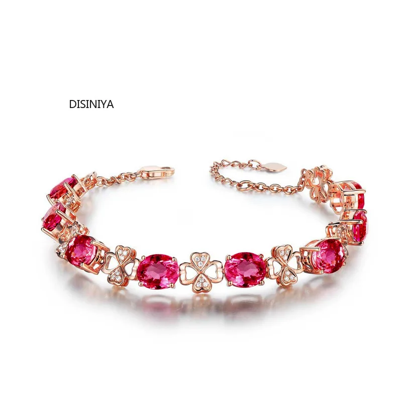 Женский браслет с красным Рубином DISINIYA роскошный из розового золота турмалином и