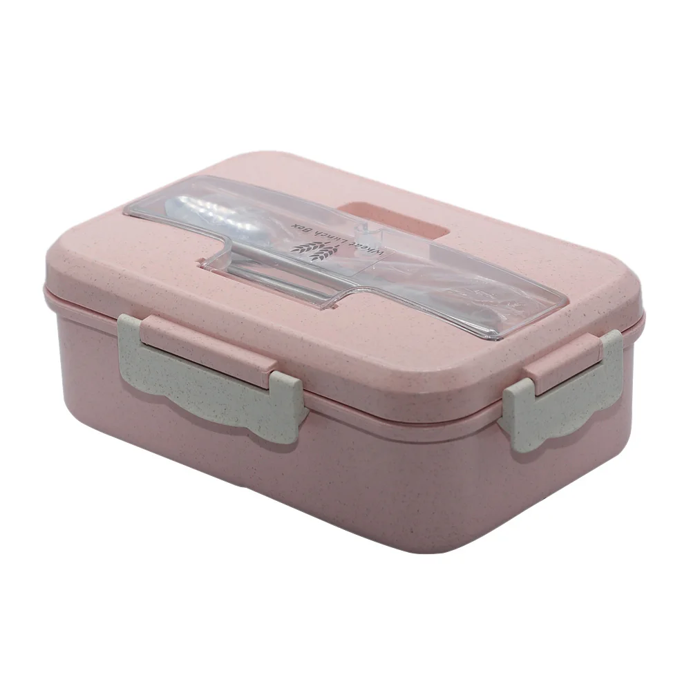Microwave Lunch Box Wheat Straw Dinnerware Food Storage Container Children Kids School Office Portable Bento Box - Цвет: Розовый