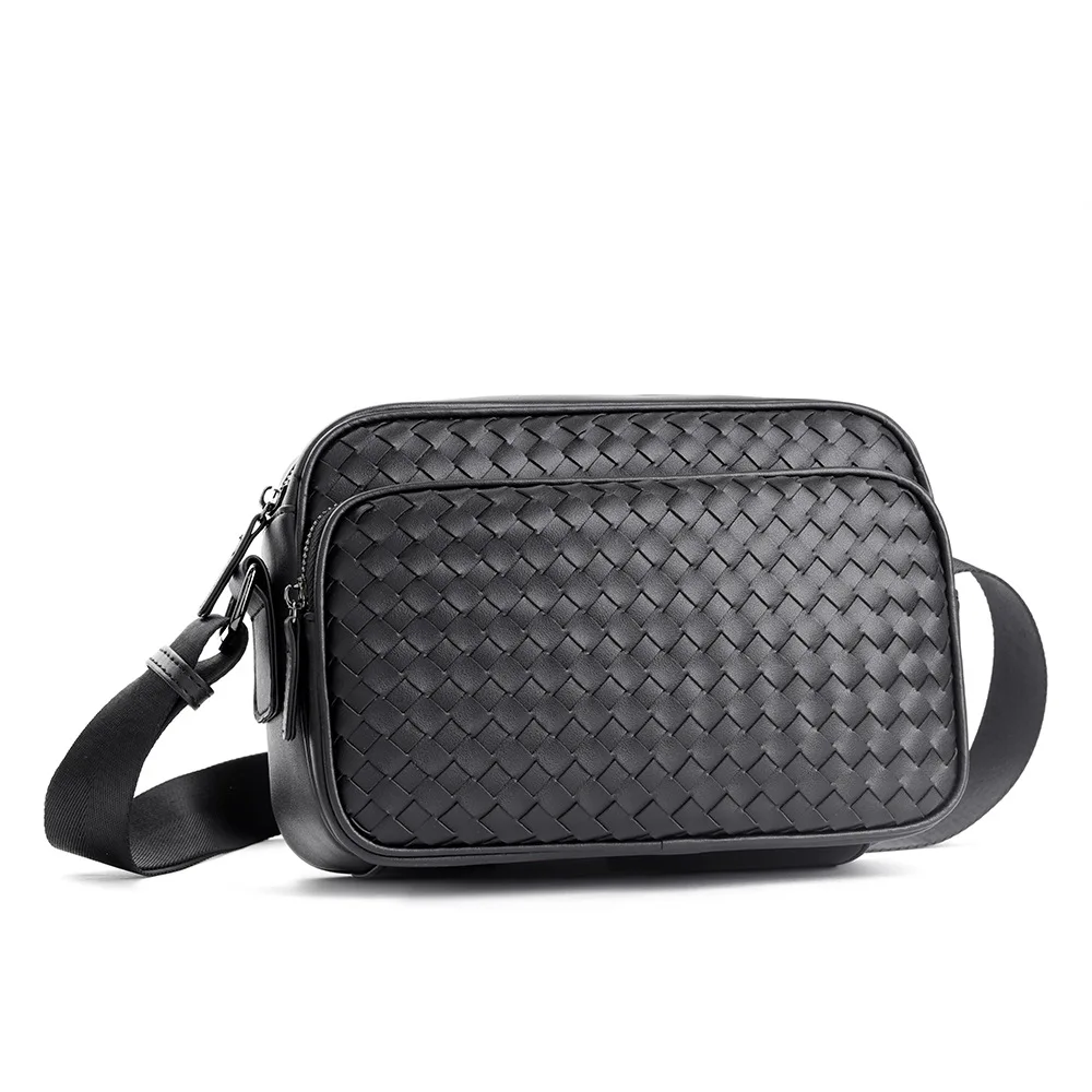 

LEBSGE new fashion woven shoulder bag trendy men's bag braided pu leather small square bag phone diagonal bag messenger bag