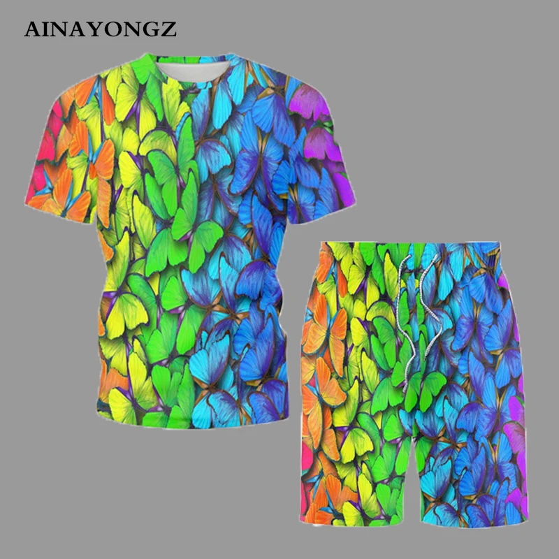 2022 Trend Summer Clothing Suit Dense Butterfly 3d Print Men Beach Casual T-Shirt With Shorts Sets Male Short Tracksuit Outfit