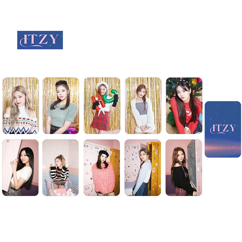 

10 шт./компл. Kpop ITZY фотокарточка, двусторонние круглые карточки, самодельная пленка, покрывающая фотографию K-pop открытки в альбом