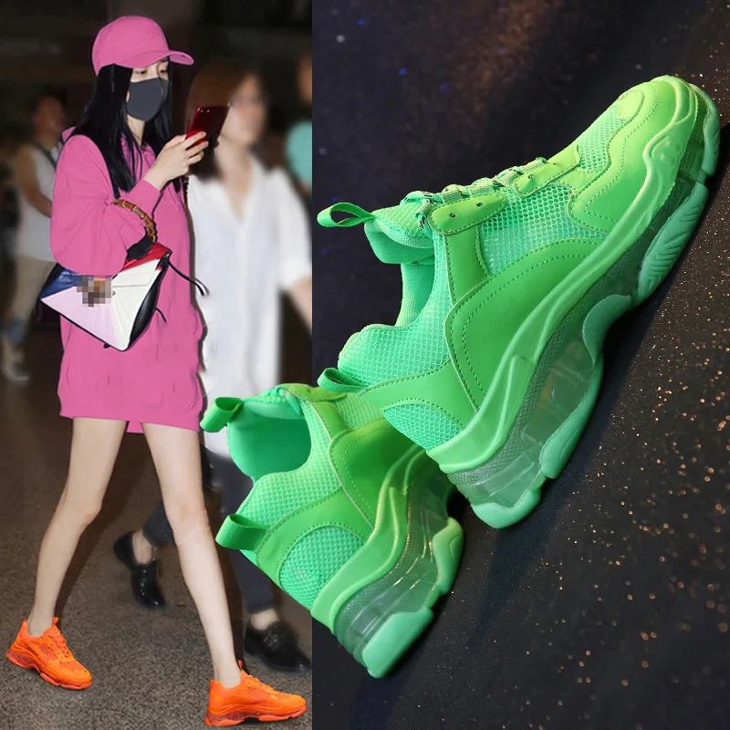 Популярные женские спортивные кроссовки с дышащей сеткой зеленого цвета для
