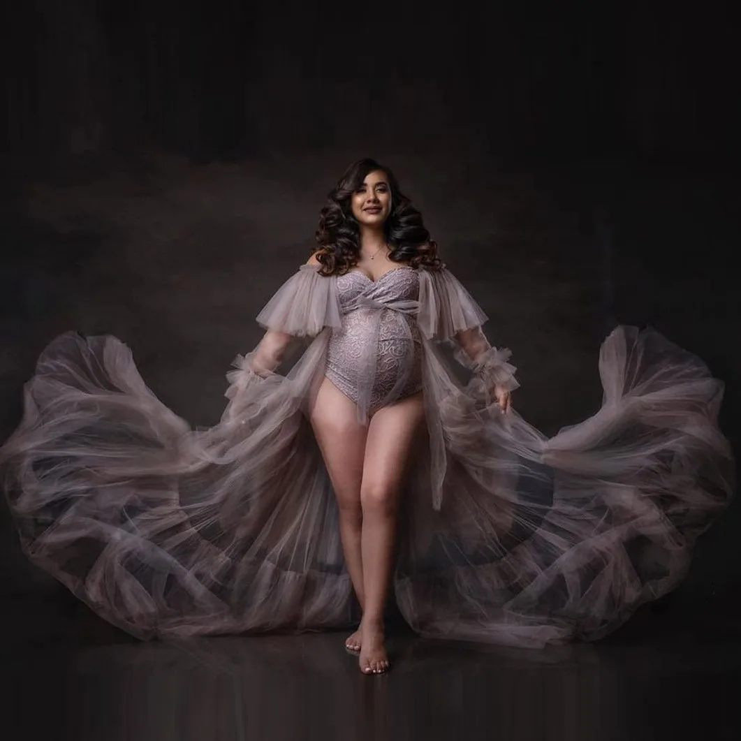 

Тюлевое платье для беременных для фотосъемки, новые серые кружевные платья для беременных, праздвечерние чное Пышное Платье для будущей ма...