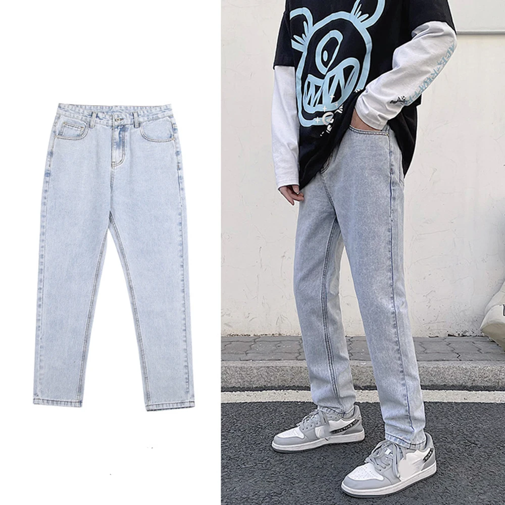 Slim Men Jeans Male Trousers Simple Design Cozy All-match Students Daily Casual Denim Pants Men Blue Pants