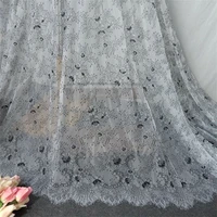 3 meter lot high quality exquisite grey with black eyelash lace fabric wedding dress skirt diy embroidery lace fabric v2473