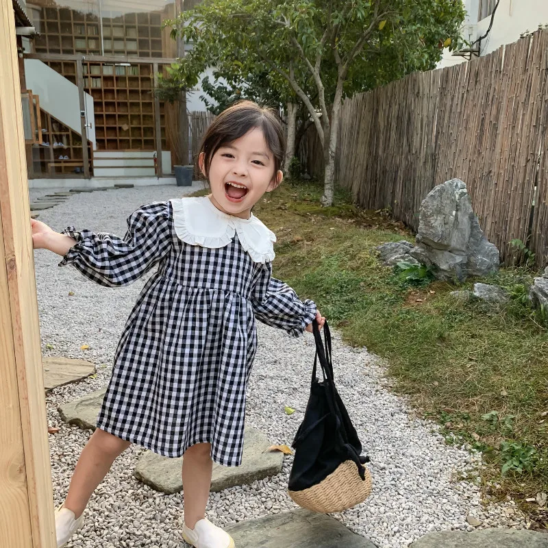 Новое поступление весеннее хлопковое клетчатое модное платье принцессы в