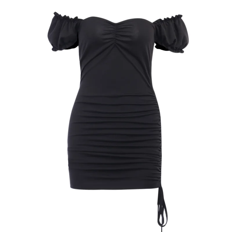 

2021 Summer New Women's Dress with Petal Sleeve and One Line Collar Black Dress Sexy Dress Dress Women Dress Evening