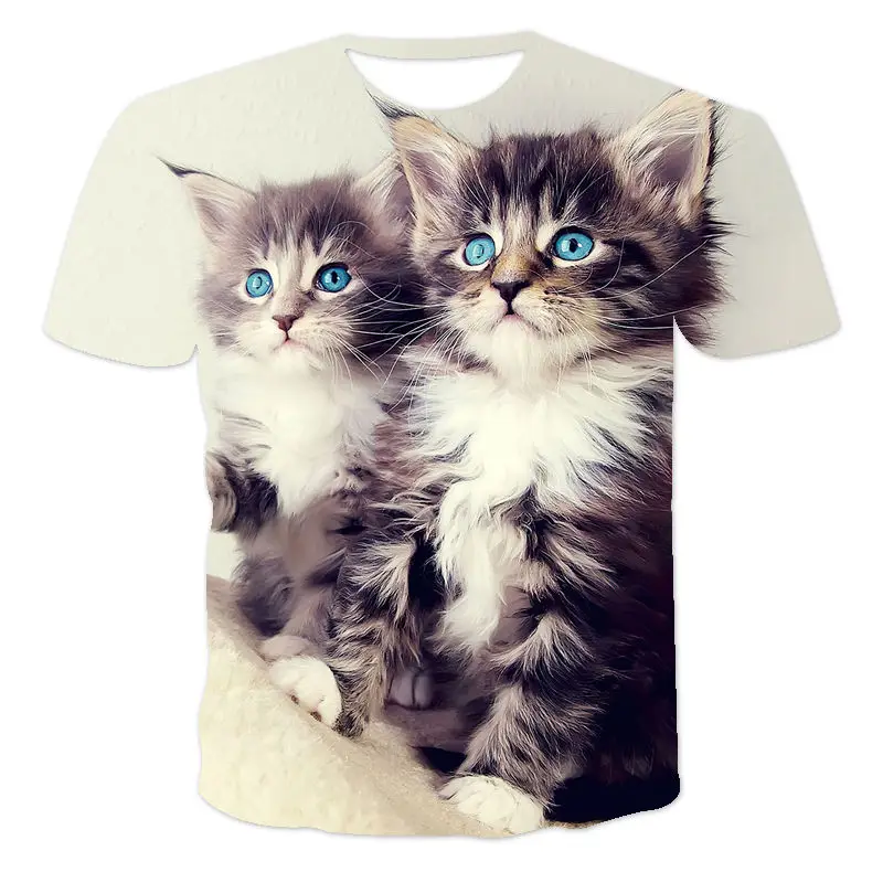 

2021The Latest Animal Cute Cat Series Spring And Summer Children'S Popular 3d Printing Fashion Casual Sports T-Shirt