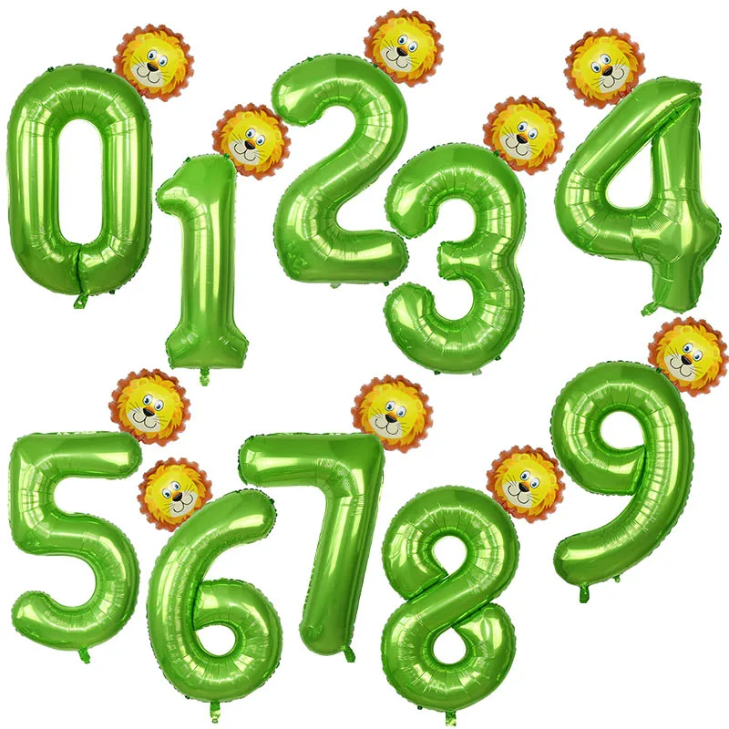 40 дюймов зеленый номер фольги шары обезьяна лев тигр Зебра животное воздушный