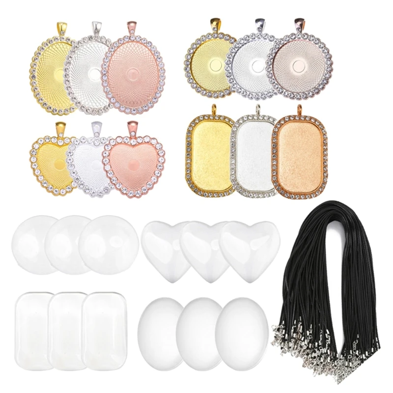 

2021 New Photo Pendant Trays Set Colorful Blank Pendant Charms with Clear Glass Cabochon