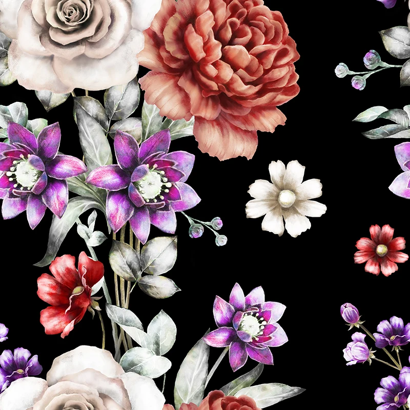 Четырехсторонняя эластичная ткань из полиэстера с цветочным принтом | Дом и сад