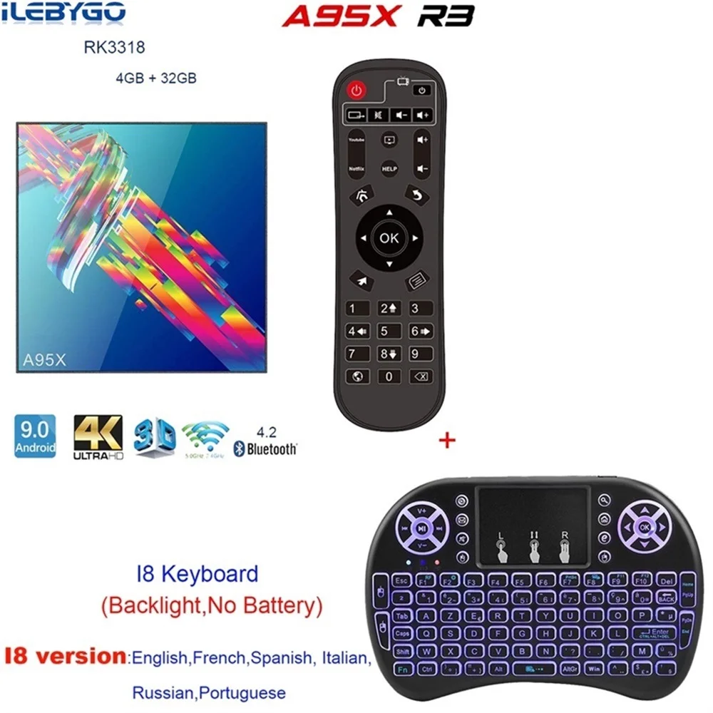 4GB 32GB I8 A95X R3 4 Гб 64 ГБ Android 9,0 ТВ приставка Rockchip RK3318 1080P 4K 60fps BT wifi Google Store Netflix Youtube 2 Гб 16 Гб телеприставка - Цвет: 4GB 32GB I8
