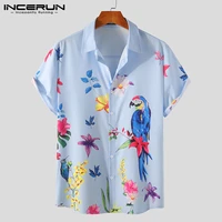 incerun men hawaiian shirt summer printed 2021 lapel short sleeve streetwear beach blouse button breathable casual camisa s 3xl