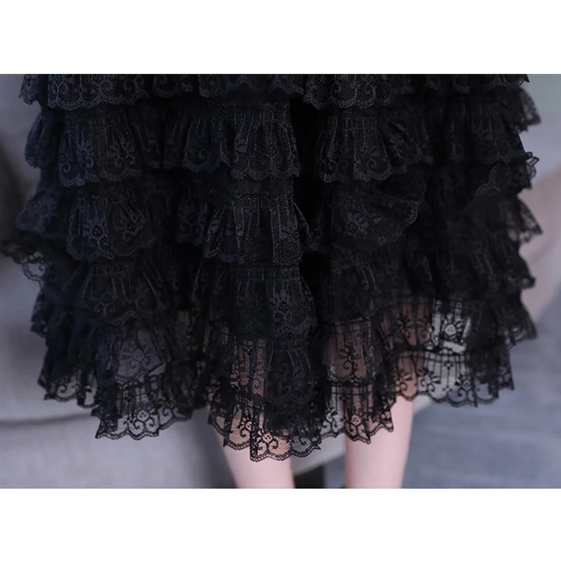 

High Quality Explosions Leisure Vintage Elegant Mesh Dresses women Embroidery Lace grace Spring summer Party Dot long Dress