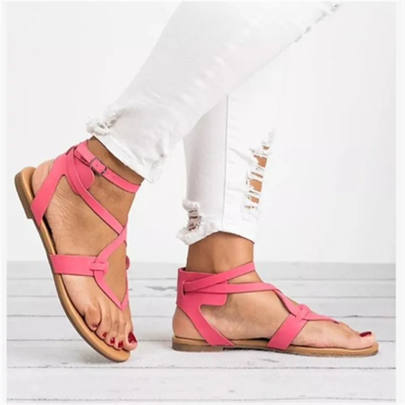 

COOTELILI Gladiator Sandals Women Flats Ankle Strap Summer Casual Shoes Woman Sandalia Buckle Plus Size 40 43 Dropshipping