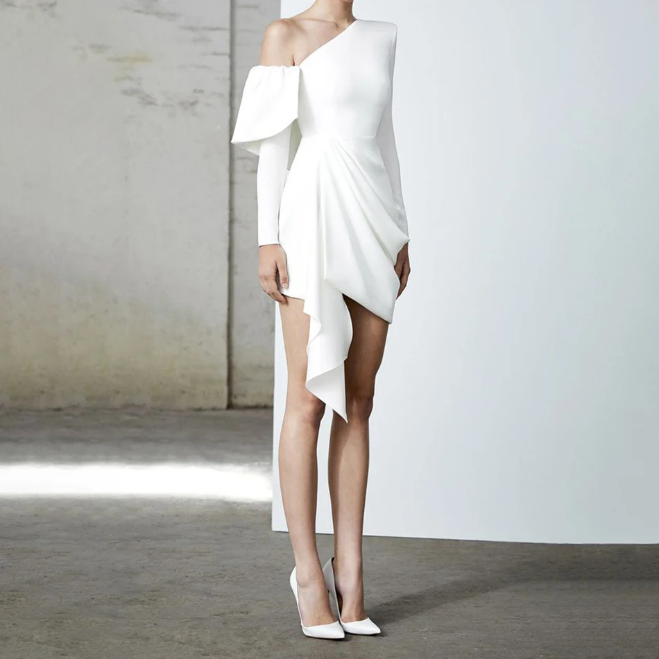 Женское вечернее платье Adyce Белое Облегающее Платье с открытым плечом и оборками