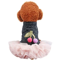 pet dogs and cat dresses new winter warm small medium sized teddy bear clothes star pink gauze cherry dog skirts pet supplies