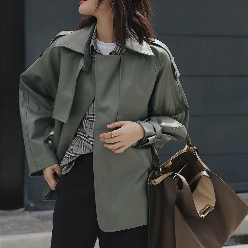 Hzirip Harajuku Matcha-green Женская Ретро мотоциклетная куртка из искусственной кожи плюс винтажная куртка на шнуровке шикарная Универсальная женская верхняя одежда