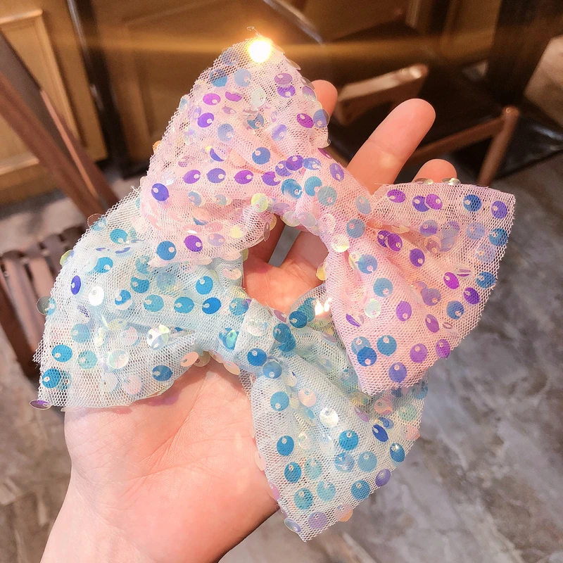 Милые сетчатые заколки с блестками для девочек большим бантом милые розовые