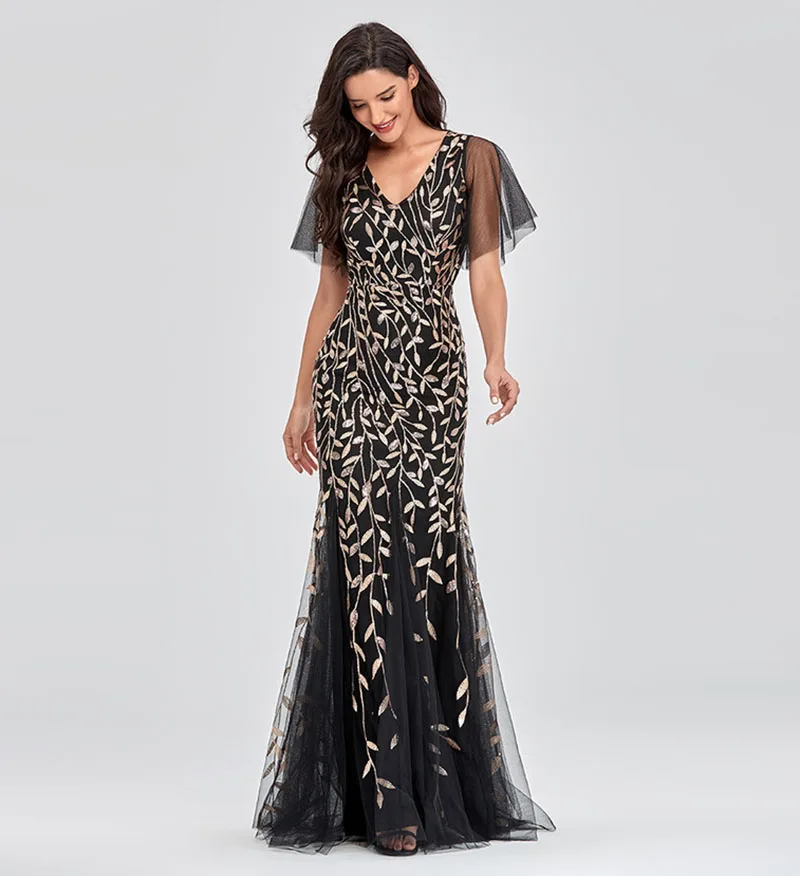 Цветочный кружевной тюль плиссированное платье для выпускного с пайетками