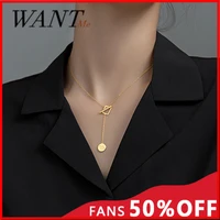 wantme fashion features round card lucky pendant necklace for women genuine 925 sterling silver korean geometric party jewelry