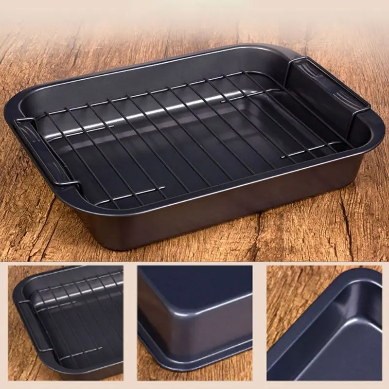 

Non Stick Grilled Fish Pan Baking Tray Cake Cheese Cookie Bread Plate with Rack X4YD
