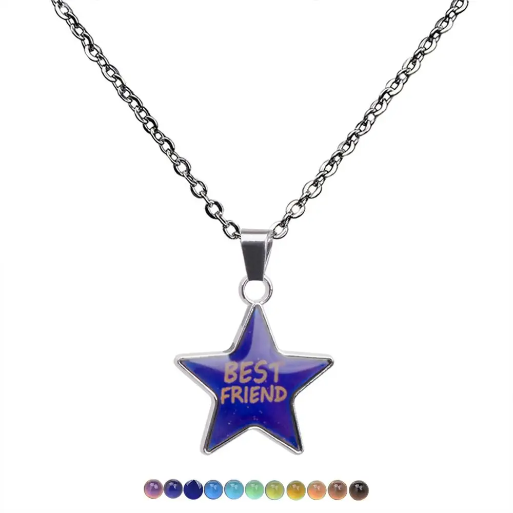 

JUCHAO 50pcs/lot Mood Necklaces for Women Stainless Steel Pentagon Pendant with Temperature Change Color Necklace Punk Jewelry