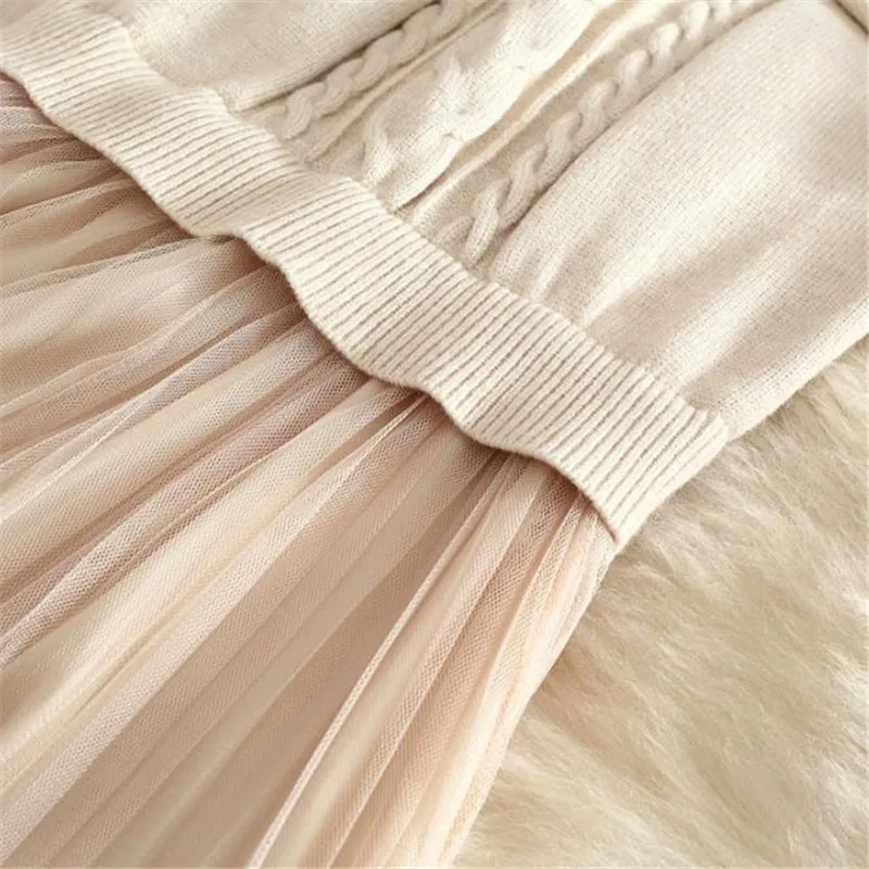 Осенне-зимнее женское платье-свитер с длинным рукавом вязаные Лоскутные