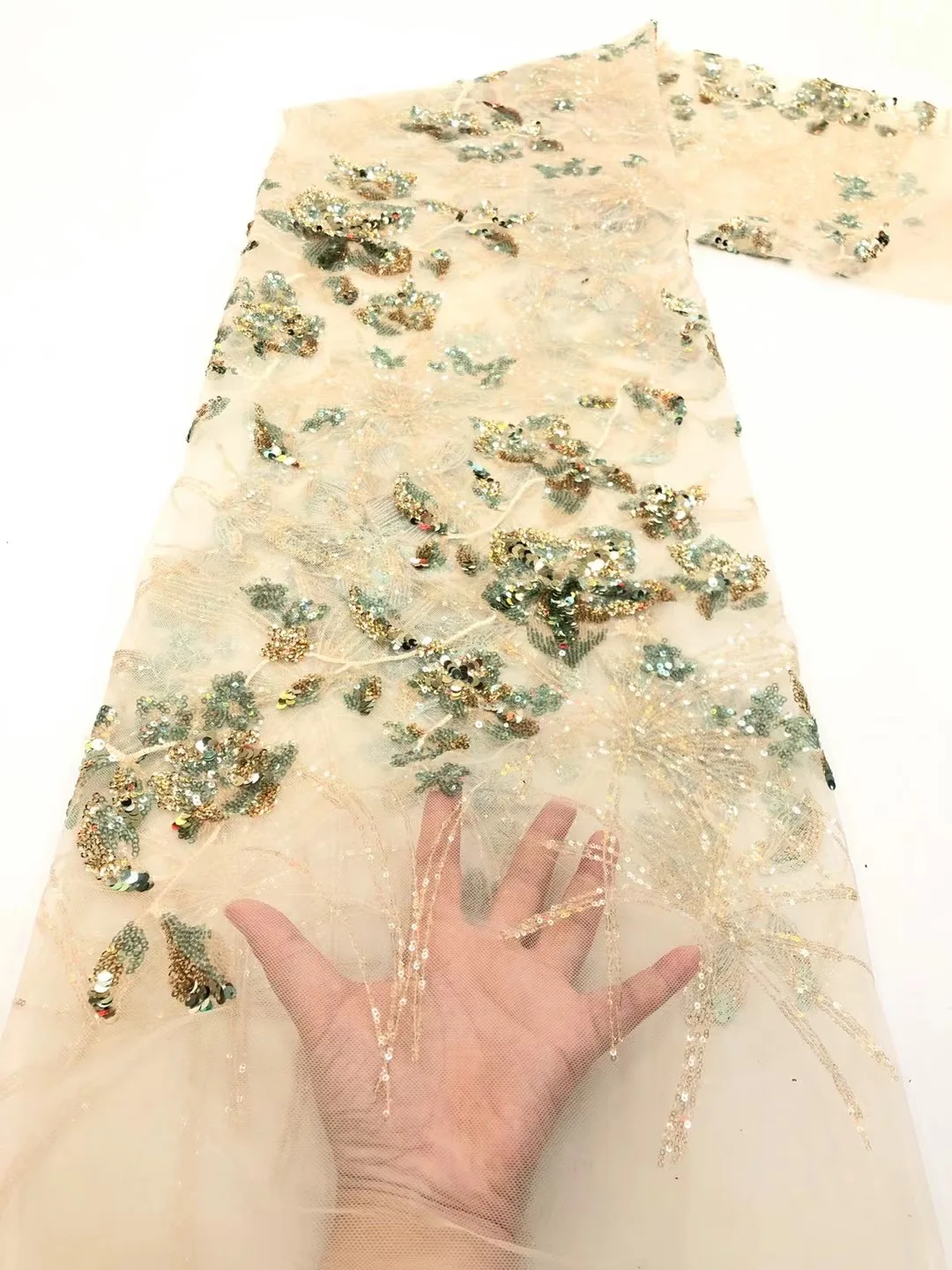 

New French Embroided Sequins Lace Fabric Bridal Sequence Embroidery Elegant African Nigerian Latest Design Style High End Sequin