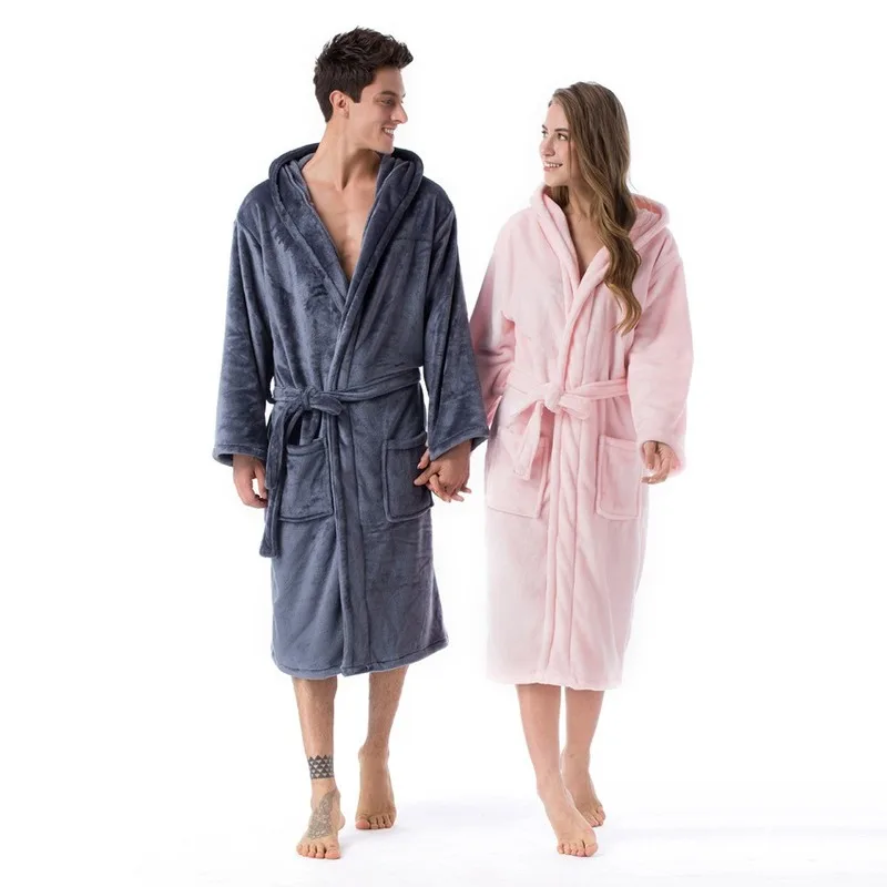 

Winter Flannel Couple Ladies Homewear Long Sleepwear Women Robes Cardigan Pajamas Men Robe Bathrobe Woman Clothes Nightgown