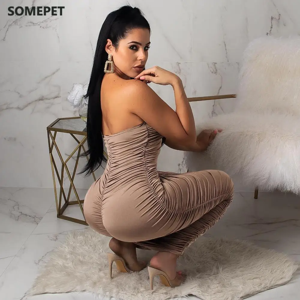 

New Summer Women's Suspenders Tie Up Body-con Sexy Pencil Club Ankle Length Beach Bikinis Casual Party Pleated Dresses
