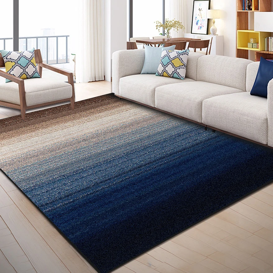 

Fashion Scandinavian Retro Shading Gradient Blue Brown Stripe Door Mat Pad Parlor Living Room Home Decorative Carpet Area Rug