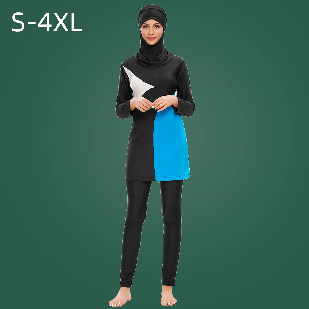 Burkini Muslim Swimwear Women Islamic Woman Borkini Hijab Long Sleeve Conservative Swimsuit Plus Size Red Blue 3 Pieces Borquini