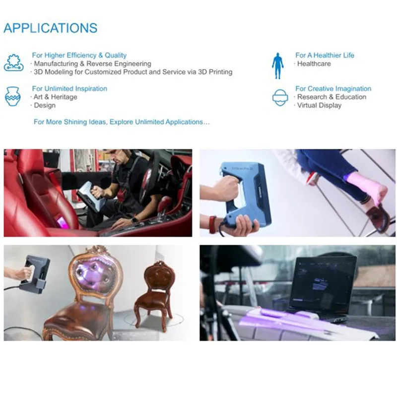 Einscan Pro 2X Многофункциональный ручной 3d сканер с программным обеспечением CAD Solidedge