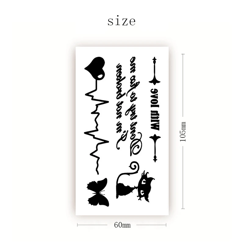 

Temporary Tattoo Stickers Sexy Cardiogram English Alphabet Fake Tatto Waterproof Tatoo Arm Wrist Finger Small Size for Women Men