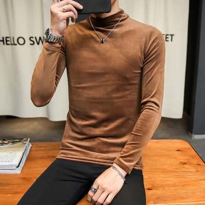 Новинка 2019 Мужская футболка с высоким воротником в Корейском стиле красивая