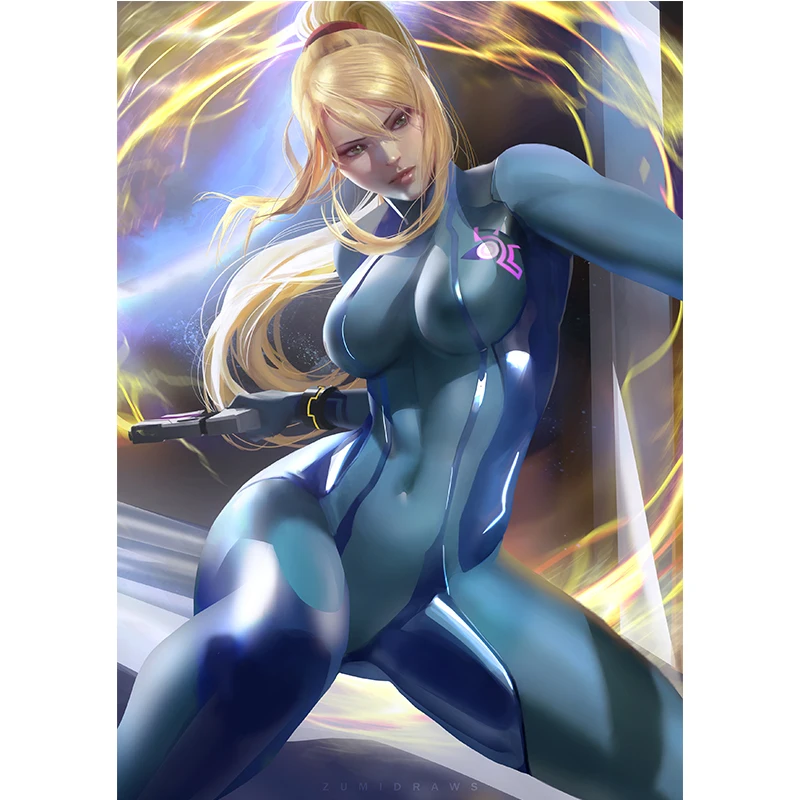

Samus Aran Canvas Art Poster Anime Game Space Warrior Print Custom HD Hanging Pictures Wall Painting for Living Room Bedroom