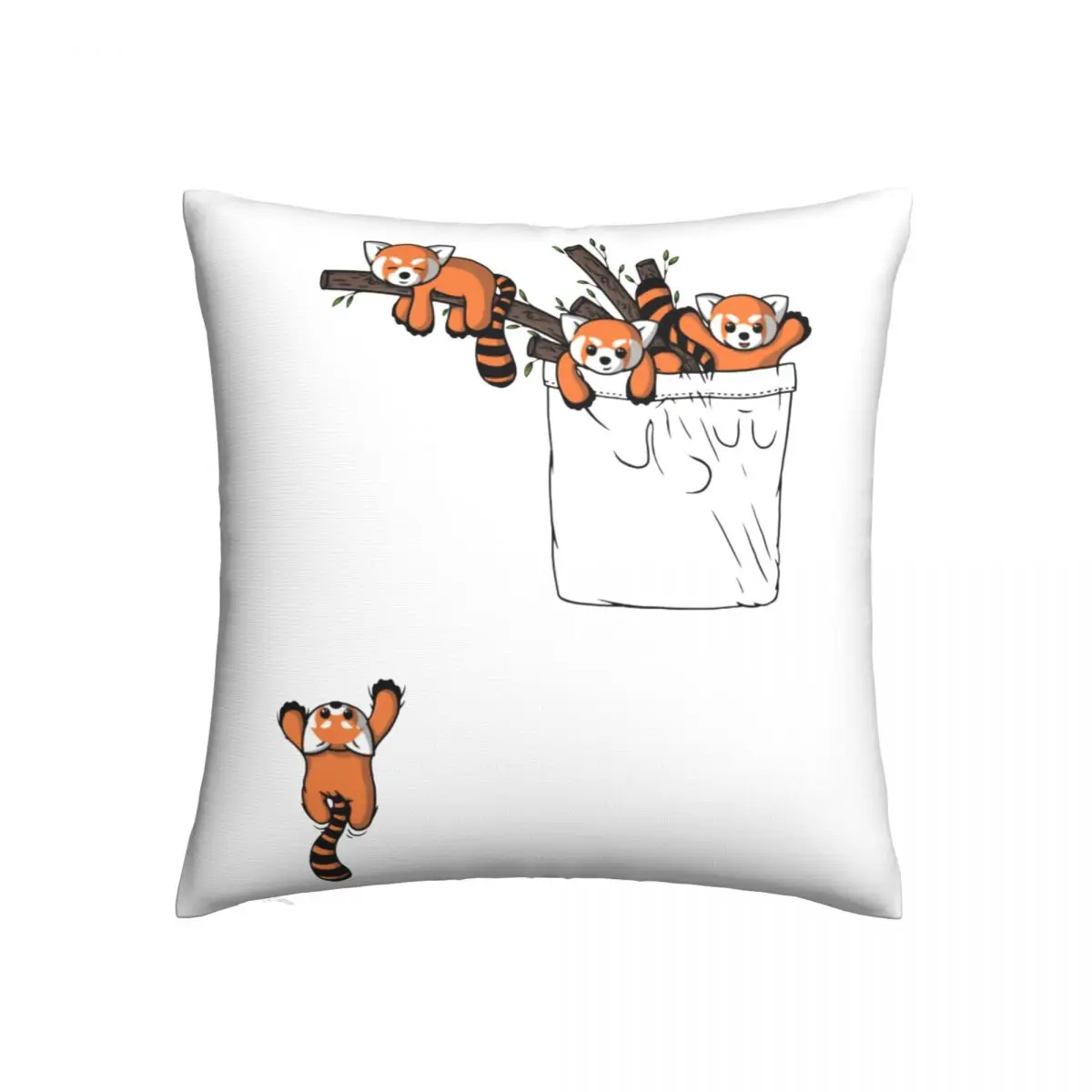 

Red Panda Pillow Case Pocket Red Panda Bears Sofa Zipper Pillowcase Spring Square Polyester Cover