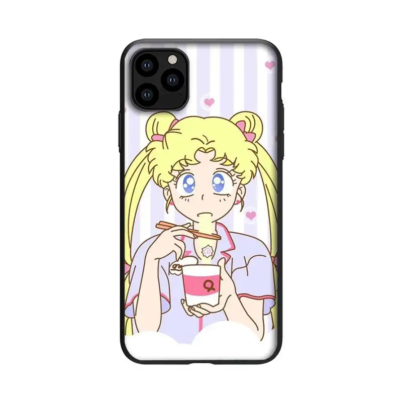 

Pink Kawaii Japanese Anime Sailor Moon Phone Case For Black-Iphone 5s 6 6s 7 8 11 12 X Xs Xr Pro Plus Max Mini Fundas Cover