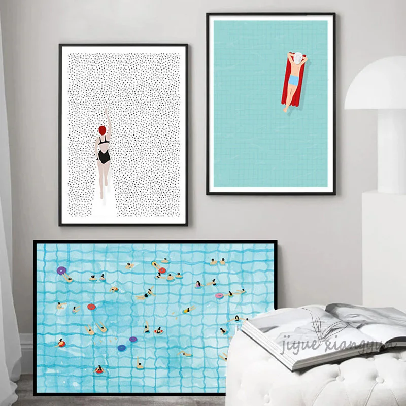 

Summer Swim Abstract Wall Art Prints Nordic Poster Swimming Pool Aerial Photography Canvas Painting Picture Living Room Decor