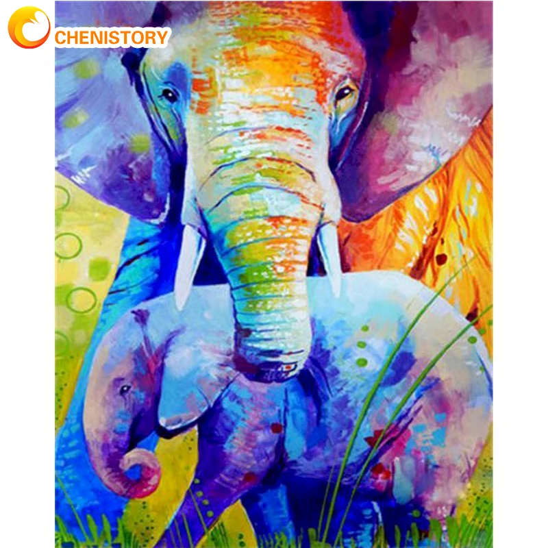 

CHENISTORY Animal Painting By Numbers Colorful Elephant Oil Picture On Canvas With Frame Kits For Adult Coloring By Number Decor