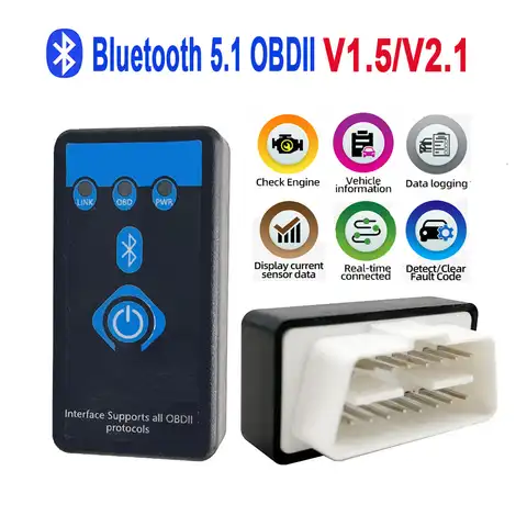 ELM327 V1.5 V2.1 OBD2 Bluetooth 5,1 автомобильный диагностический интерфейс ELM 327 аппаратное обеспечение OBDII сканер с переключателем для Android Считыватель к...