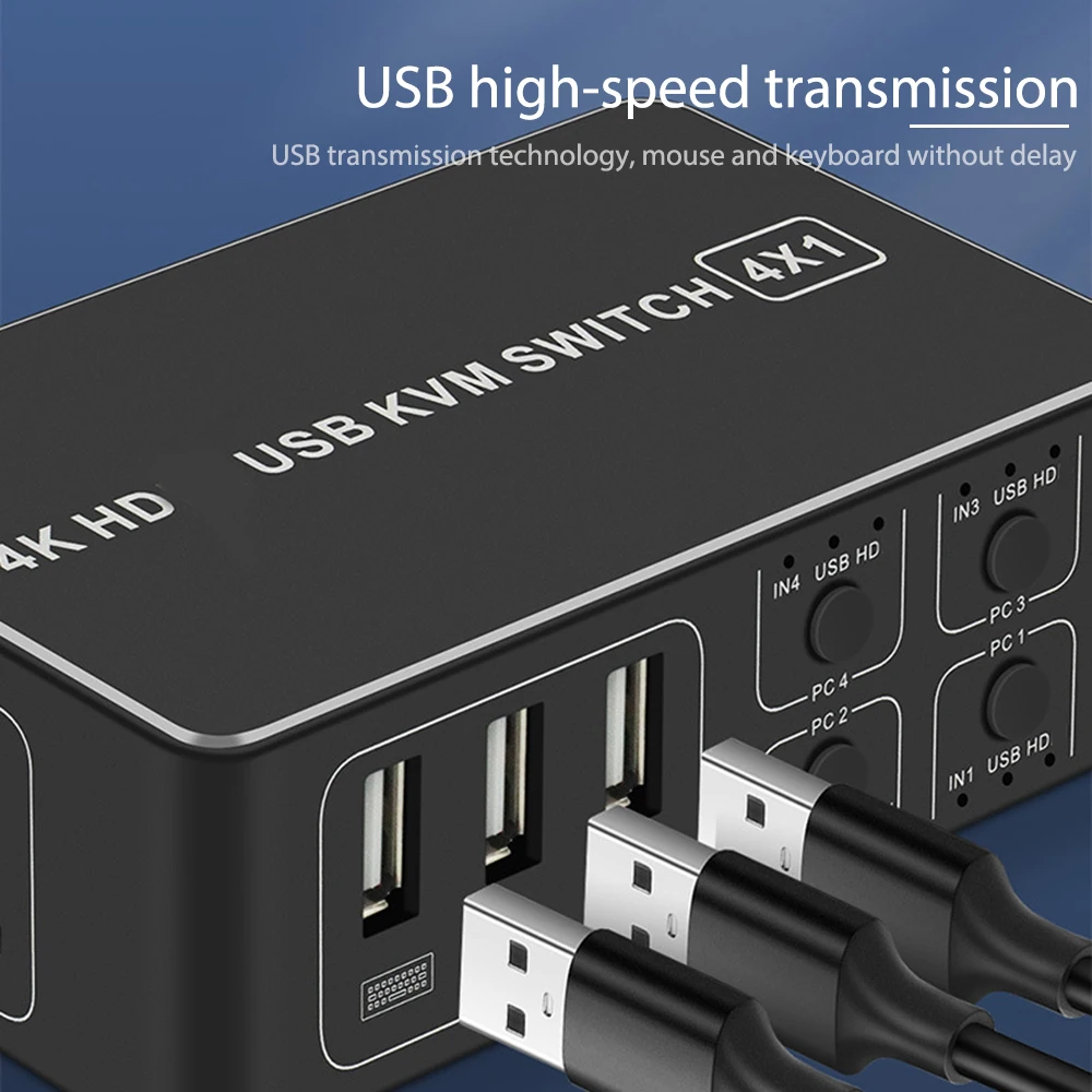

4K USB KVM Switcher Box 4 Port 4K HDMI-Compatible USB KVM Switch KVM Console Hub for PC Keyboard Mouse(For PS2 interface)