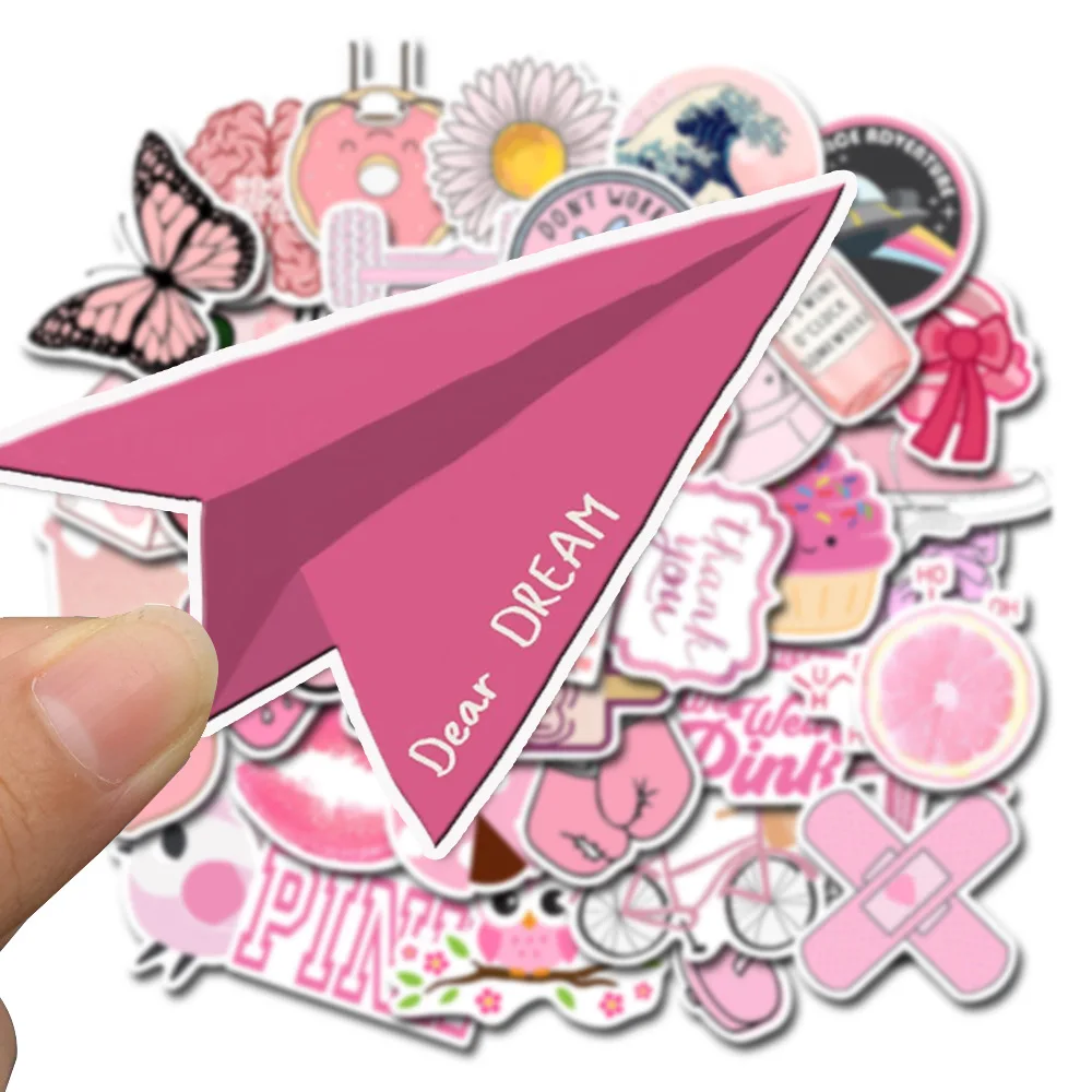 Pegatinas de grafiti para port&aacute;til, juguetes decorativos impermeables de dibujos animados, peque&ntilde;os y bonitos, color rosa, 10/30/50 Uds., venta al por mayor-4