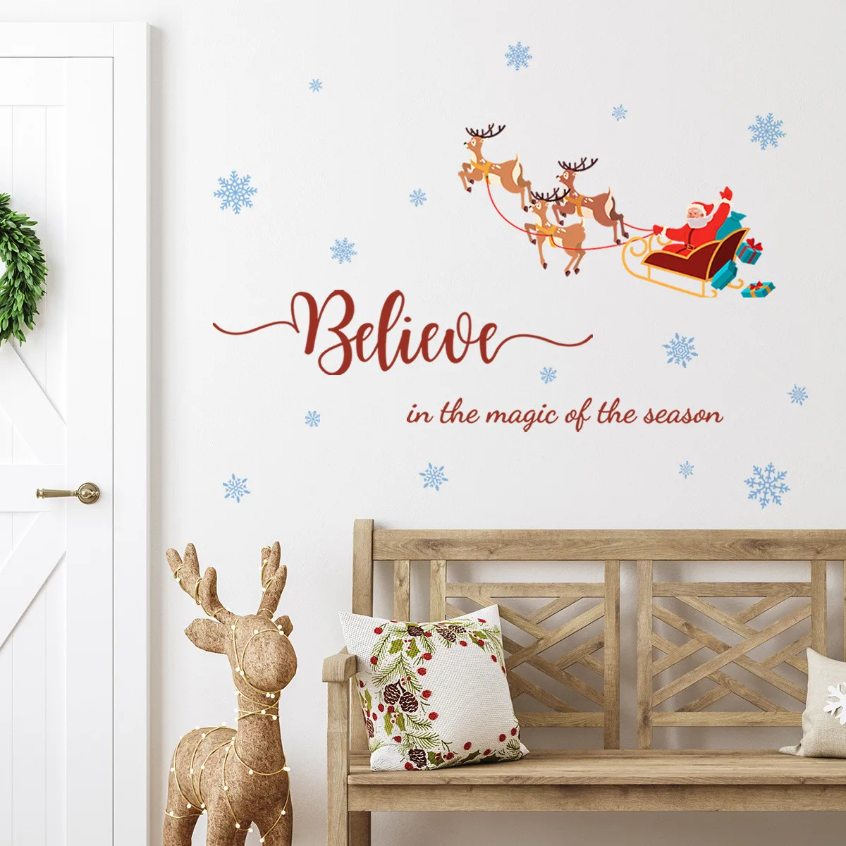 

Christmas Element Santa Claus Reindeer Cartoon Paste Glass Door Sticker Window Glass Scene Layout Wall Sticker Backgrou