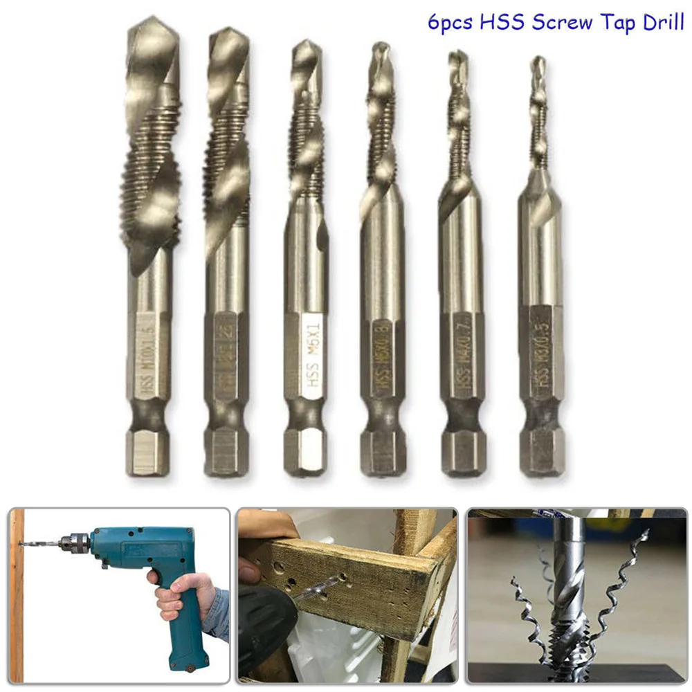 

6 X HSS M3-M10 Metric Combination Hex Shank Deburr Set Drill Compound Tap Bit