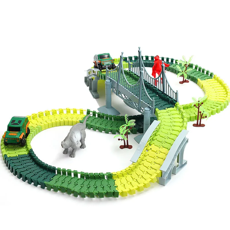 

Tongli dinosaur rail car toy boy assembly puzzle toy children electric rail car racing DIY toy