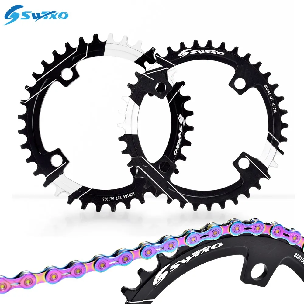 

SWTXO Bicycle Crank 104BCD Round Narrow Wide Chainring 32T 34T 36T 38T MTB Mountain Bike Crown Chainwheel Crankset Single Plate