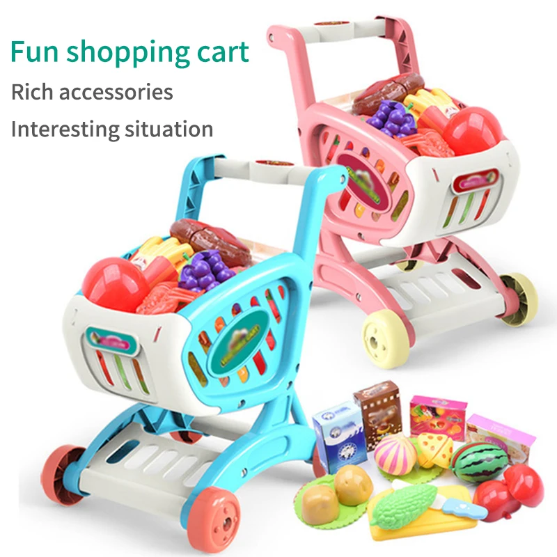 

Kids Supermarket Shopping Cart Trolley Push Car Toys Basket Simulation Fruit Food Pretend Play House Girls Toy Shopping Basket
