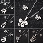 Ожерелье в виде собачьей лапы из нержавеющей стали, Комплект сережек для женщин, ожерелье в виде милой бабочки, слона, кота, лисы, Наборы украшений в виде животных, колье